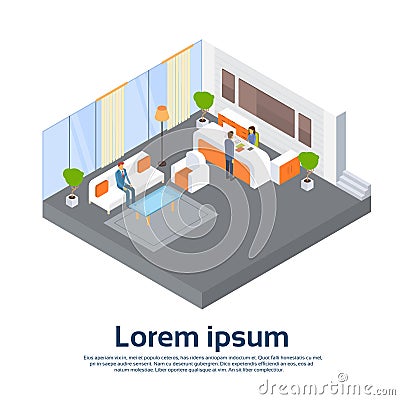 Business Office Reception Waiting Room Businesspeople Workplace 3d Isometric Vector Illustration