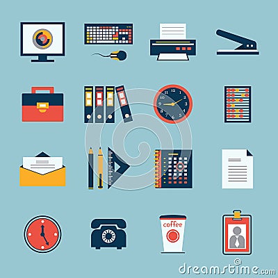 Business office stationery icons set Vector Illustration