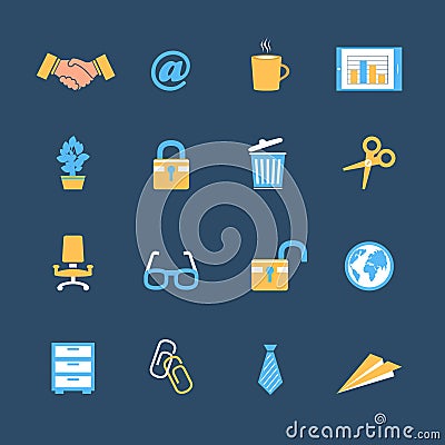 Business office stationery icons set Vector Illustration