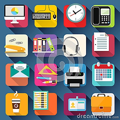 Business Office Stationery Icons Set Vector Illustration