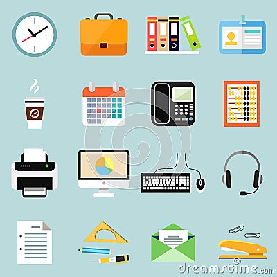 Business office stationery icons set Vector Illustration