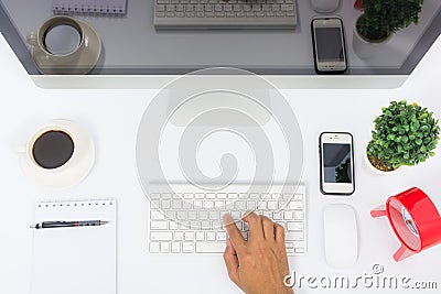 Business office top view computer monitor Editorial Stock Photo