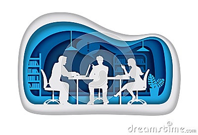 Business office vector illustration in paper art style Vector Illustration