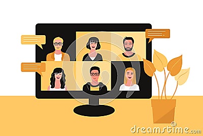 Business office. Web developer desk with computer, tablet and mobile, responsive web design Vector Illustration
