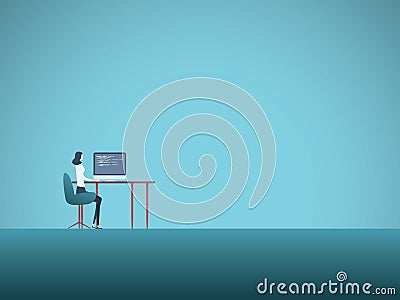 Business office work vector concept with woman sitting in front of computer. Symbol of career, modern technology, jobs Vector Illustration
