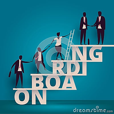 Business onboarding concept. HR manager hiring employee or workers for job. Recruiting staff or personnel in company. Organization Vector Illustration