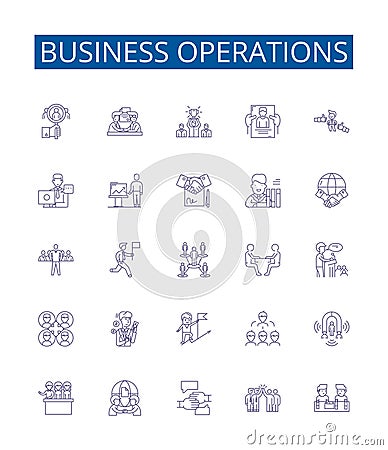 Business operations line icons signs set. Design collection of Commerce, Financing, Marketing, Planning, Consulting Vector Illustration
