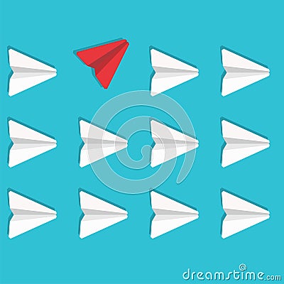 Business opposition concept. Red paper airplane flying in the opposite direction. Vector illustration Vector Illustration