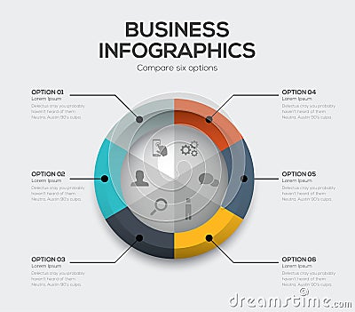 Business options vector. Modern ui infographics with six choices Vector Illustration