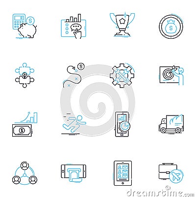 Business organization linear icons set. Strategy, Operations, Leadership, Management, Innovation, Growth, Efficiency Vector Illustration