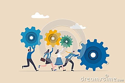 Business organization, people working together or teamwork to help success mission, cooperation or community concept, businessman Vector Illustration