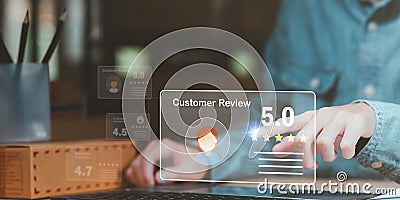 Business owners check responses customer reviews, sell things online ,consumers opinion, and rated satisfaction ,Guaranteed by Stock Photo