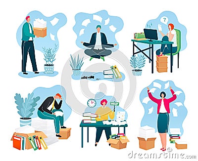 Business papers in office, piles of documents, reports on workplace, paperwork set of vector illustrations. Businessman Vector Illustration