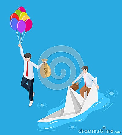 Business partner or boss escape from sinking boat Cartoon Illustration