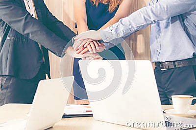 Business partner people joining hand after contract finished meeting. Stock Photo