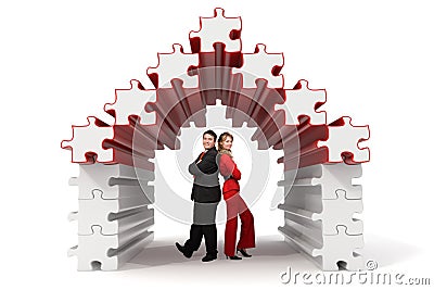 Business partners - 3d puzzle house Stock Photo