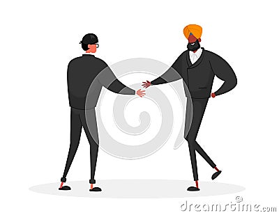 Business Partners Agreement. Asian and Indian Partnership, Deal Concept. Businesspeople International Negotiations Vector Illustration