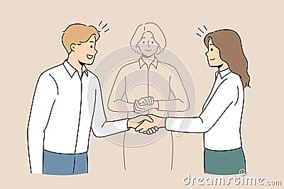 Business partners come to solution with mediator help Vector Illustration