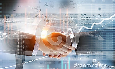 Business partners greeting each other. Mixed media Stock Photo