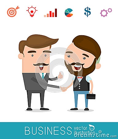 Business partners handshaking - Business people shaking hands, modern flat icon Vector Illustration