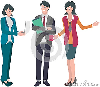 Business partners have meeting in office. Discussion and brainstorming process employee conversation Vector Illustration