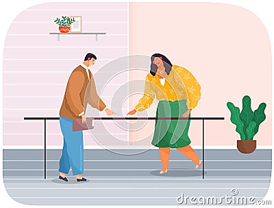 Business partners talking on meeting, businessmen discussing company problems and solutions Vector Illustration