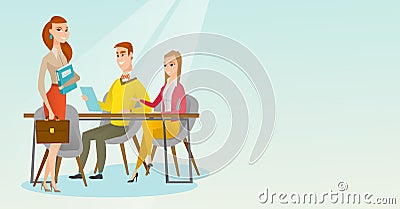 Business partners working in office. Vector Illustration