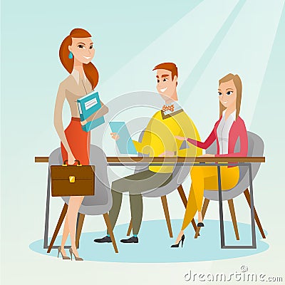 Business partners working in office. Vector Illustration