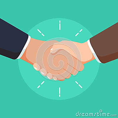 Business partnership handshake illustration. Deal sign or businessmen robust agreement people Cartoon Illustration