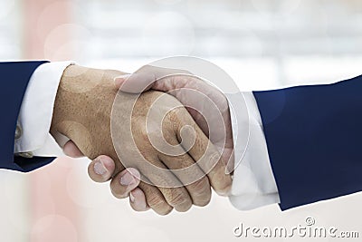 Business partnership meeting concept. image businessmans handshake. successful businessmen handshaking after good deal. horizontal Stock Photo