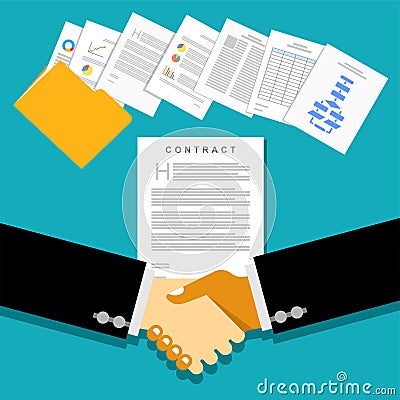 Business partnership meeting with document contracts or agreements Vector Illustration