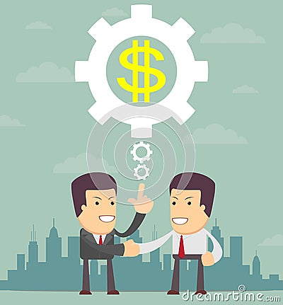 Business Partnership. Two businessman handshaking. Vector Illustration