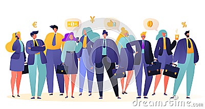 Group of business people, office workers standing together. Business teamwork concept. Vector Illustration