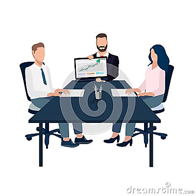 Business men and women confer and discuss profit Vector Illustration