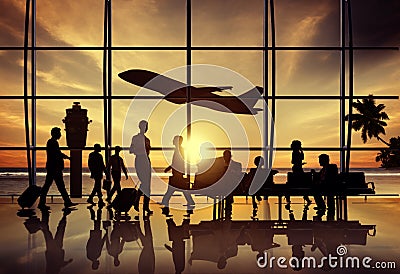 Business People Airport Beach Waiting Flight Corporate Concept Stock Photo