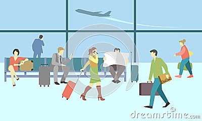 Business people in airport terminal. Vector travel Vector Illustration