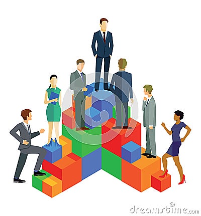 Business people ascending on blocks Vector Illustration