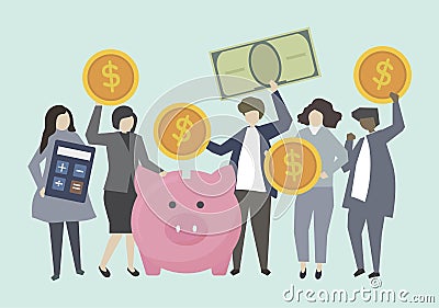 Business people and bankers with money illustration Vector Illustration