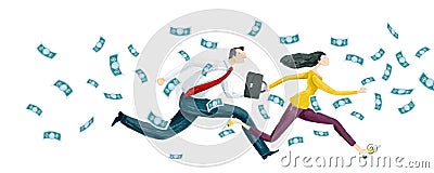 Business people, bankers running against of money wind. Success, positive growth, investment, developing concept. Stock Photo