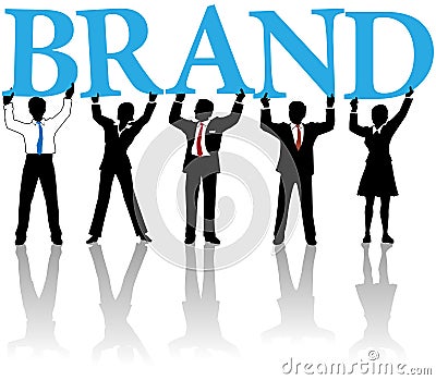 Business people build brand identity word Vector Illustration