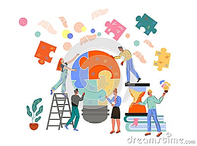 Business people are busy with joint tasks and work. Partnership and collaboration of team. Vector Illustration