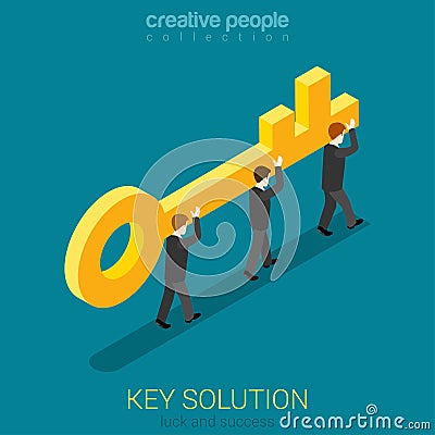 Business people carry golden key. Solution concept. Vector Illustration