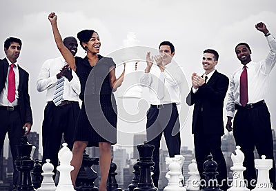 Business People Celebration Winning Chess Game Concept Stock Photo