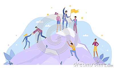 Business people characters climb top peak landing page flat vector illustration concept. Leadership and teamwork, Team Vector Illustration