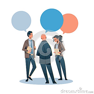 Business people chat bubble communicating concept businessman woman rear view speech relationship male female cartoon Vector Illustration