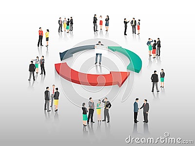 Business people with circle of arrows Vector Illustration
