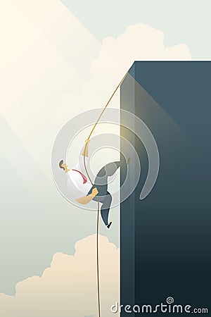 Business people climbing a cliff on a rope path to goal or Achievement business goal and motivation growth Vector Illustration
