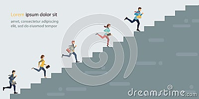 Business people climbing high stair Vector Illustration