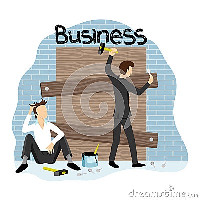 Business people close a busted business. Vector Illustration