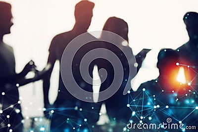 Business people collaborate together in office. Internet connection effects. Double exposure Stock Photo